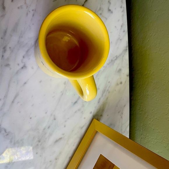 Yellow Life is Good Mug. Yellow with pink tulip that says “Grow”on it. - Picture 2 of 3